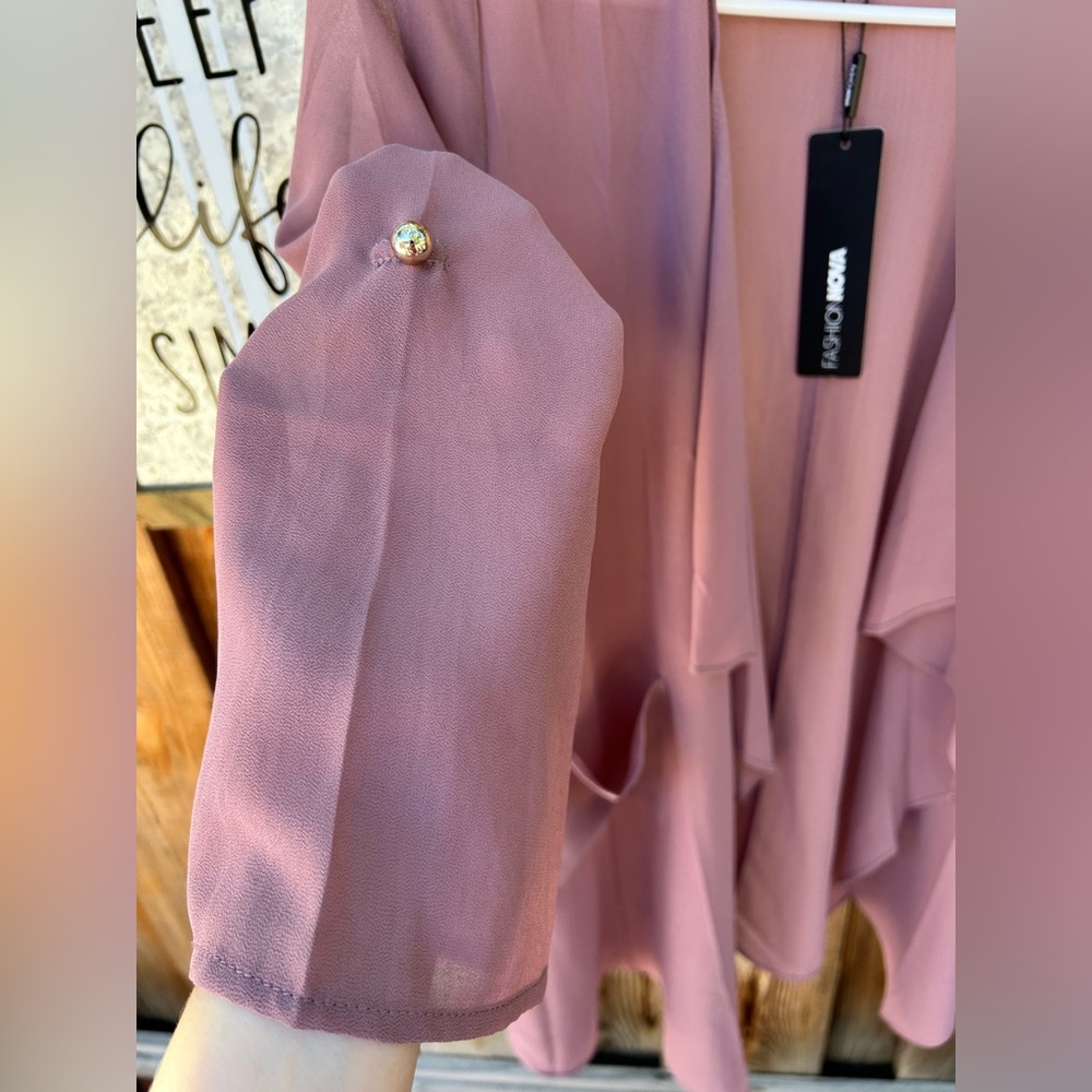 NWT Fashion Nova sheer blazer style open front roll tab top size xs rose color - Picture 6 of 11